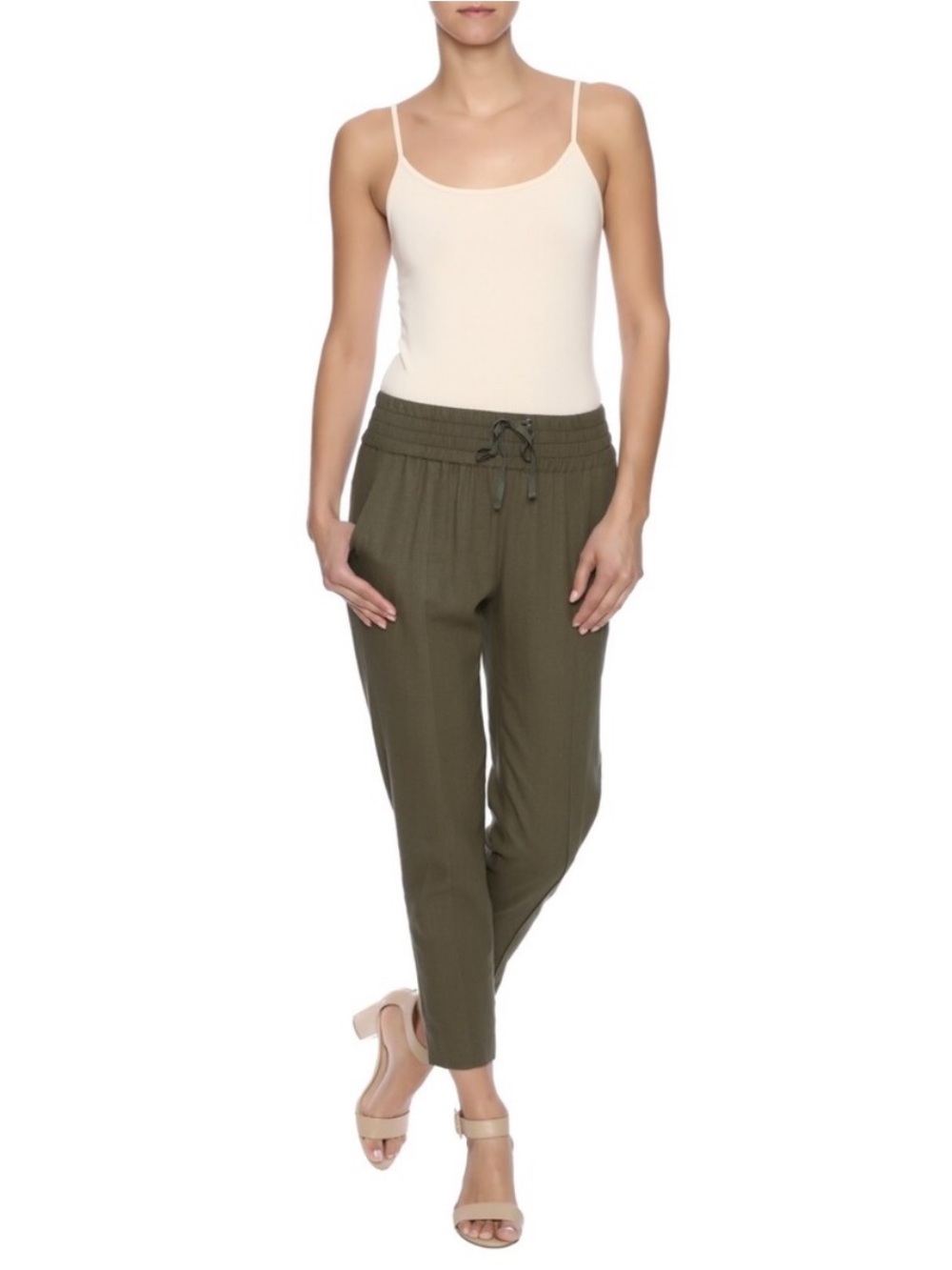Brochu Walker Women’s Medium Olive Linen Blend Drawstring Waist Cropped Pants